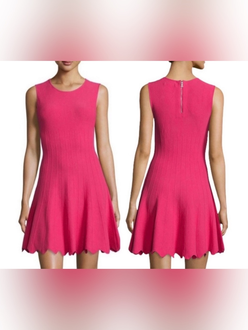 Alice + Olivia Paulie Sleeveless Scalloped Fit Flare Pink Dress Women’s Size L